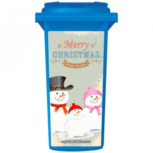 Merry Christmas Snow Man Family Wheelie Bin Sticker Panel